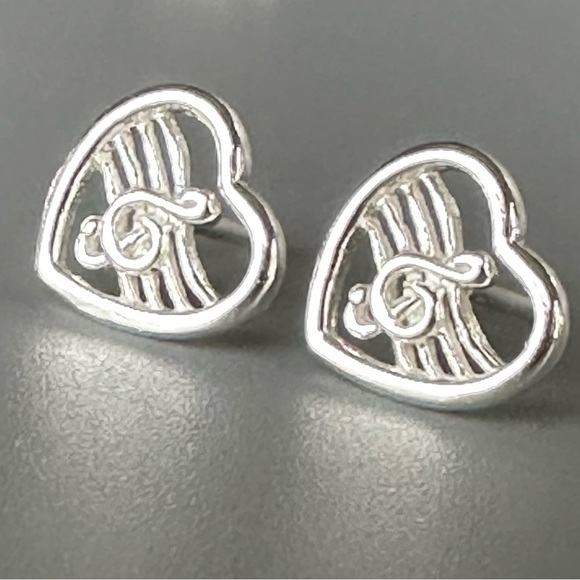Sterling Silver Heart Music Note Earrings - Picture 11 of 12